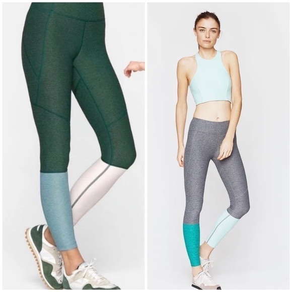2 PAIR Lot Outdoor Voices 7/8 Dipped Leggings Small Gray Blue & Green Activewear - Picture 1 of 12